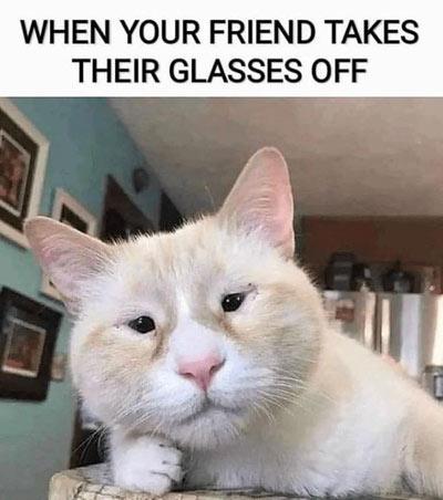 Takes their glasses off